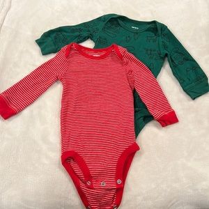 Carter’s red/green Christmas themed long sleeve onesies